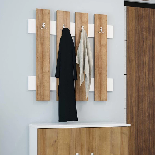Modilayn FULYA Duvar Elbise Askılık, Banyo, Mutfak, Ofis, Kapı Arkası Askılık, Meşe Beyaz ürün görseli 1