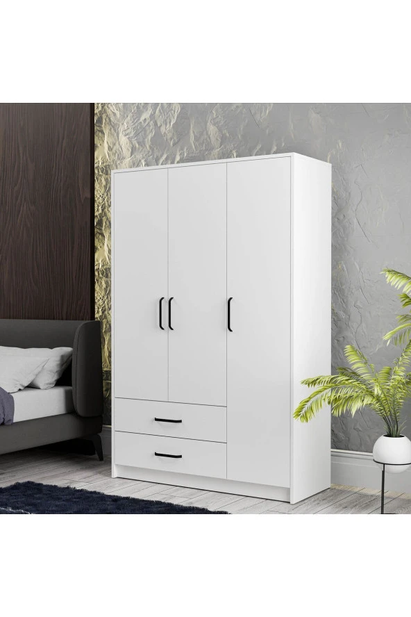 Mezza 3514 WIEN 3 KAPILI DOLAP 2 ÇEKMECELİ 4 RAFLI 1 ASKILI GARDIROP BEYAZ ürün görseli 1