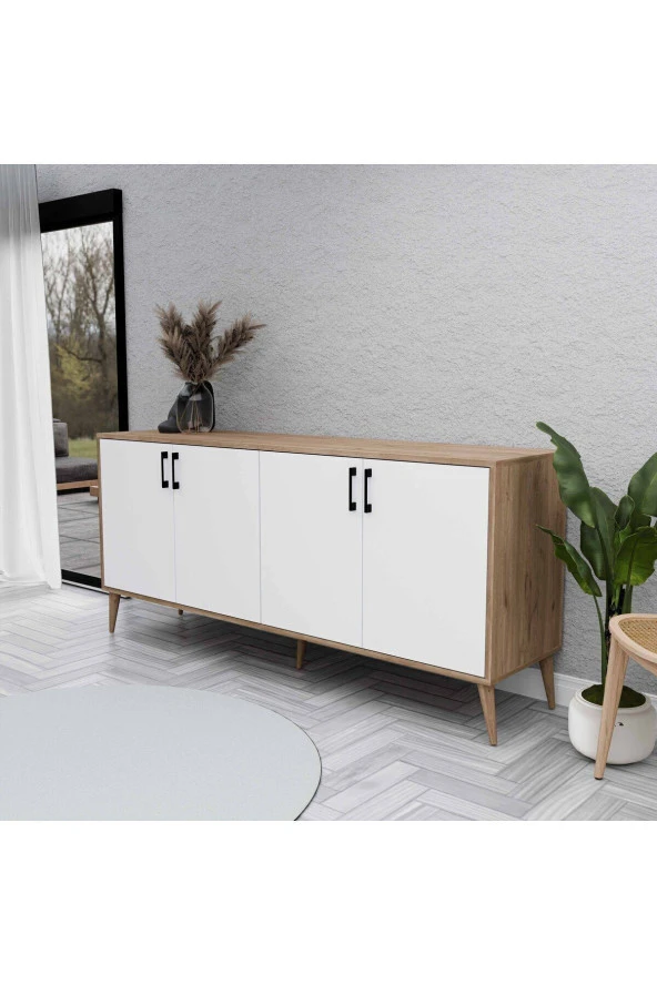 Mezza 1676 Hera 180 Cm (AHŞAP AYAKLI) Modern Konsol Sepet-beyaz ürün görseli 1