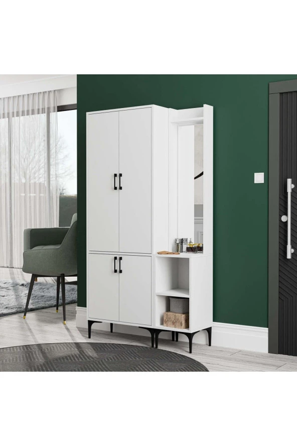 Mezza SET 5030-5040 ROYAL SAĞ AYNALI 4 KAPAKLI 5 ASKILI 2 RAFLI PORTMANTO BEYAZ ürün görseli 1