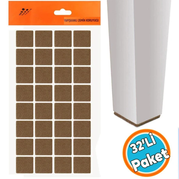 Zemin Koruyucu Masa Sandalye Parke Keçe Yapışkanlı Kare 25X25 mm (32'li Paket) ürün görseli 1