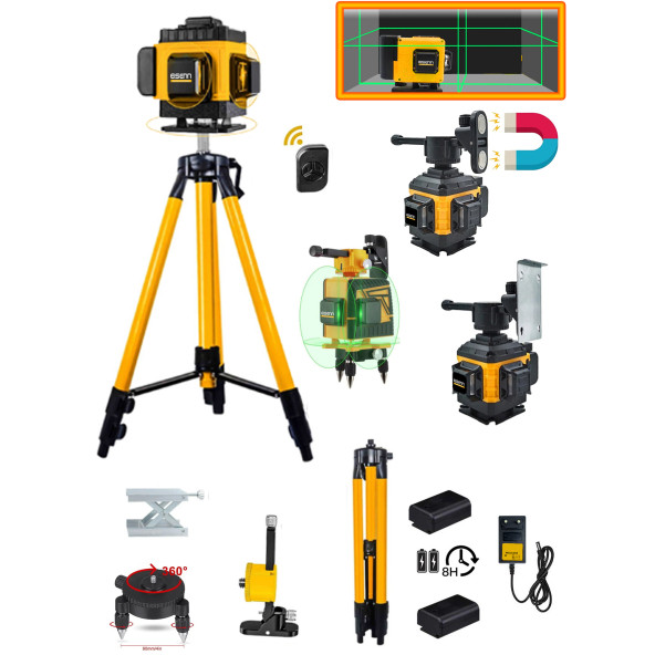 Eisenn Alman 12 Köşe Artı Lazer Terazi + Tripod Hediyeli Mıknatıslı Kumandalı 2 Akülü 40 Mt Menzil 360 Derece Yeşil Çizgi ürün görseli 1