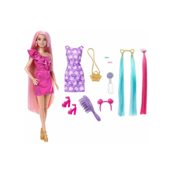 Barbie Upuzun Muhteşem Pembe Saçlı Bebek HKT95 JDC85 Lisanslı Ürün ürün görseli 1