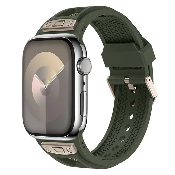Watch 7 45mm KRD-117 Hava Alabilen Delikli Metal Süslemeli Desenli Silikon Kordon ürün görseli 1
