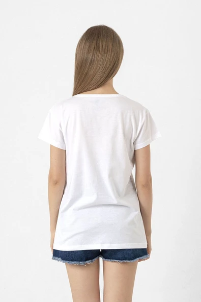 Shake Hands Icon Beyaz Kadın Bisikletyaka Tshirt - Resim 4