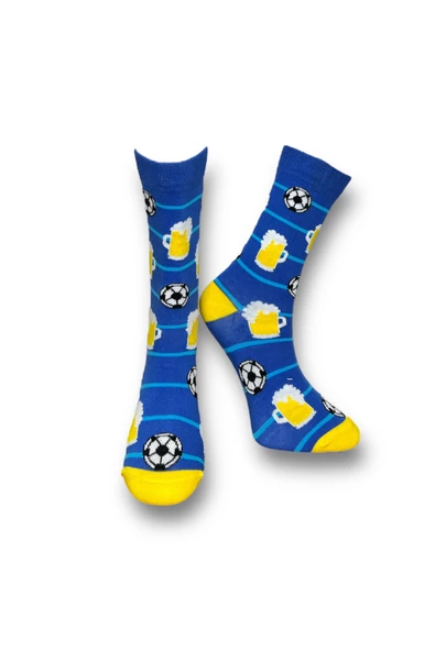 Me-vo Tekli Mavi Renkli Bay/Bayan Unisex Esnek Nem Alabilen Pamuklu Futbol Desenli Soket Çorap ürün görseli 1