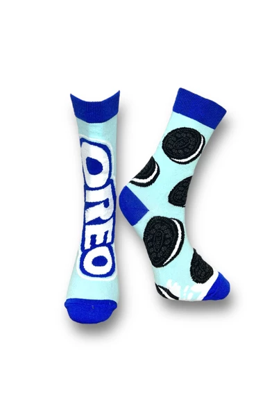Me-vo Tekli Mavi Renkli Bay/Bayan Unisex Esnek Nem Alabilen Pamuklu Oreo Desenli Soket Çorap ürün görseli 1