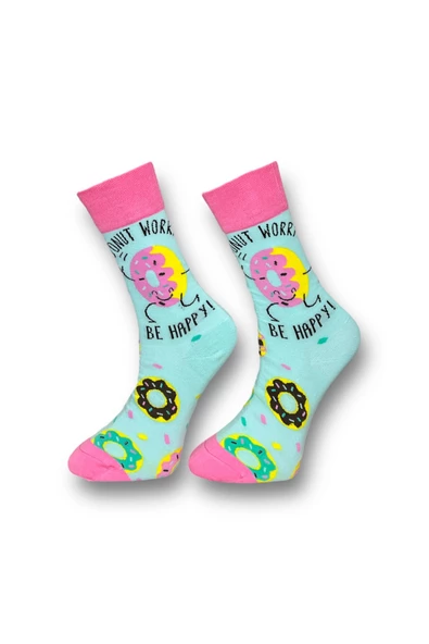 Me-vo Tekli Bebe Mavisi Renkli Bay/Bayan Unisex Esnek Nem Alabilen Pamuklu Donut Desenli Soket Çorap ürün görseli 1