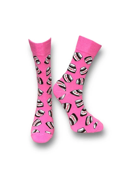 Me-vo Tekli Pembe Renkli Bay/Bayan Unisex Esnek Nem Alabilen Pamuklu Çikolata Desenli Soket Çorap ürün görseli 1
