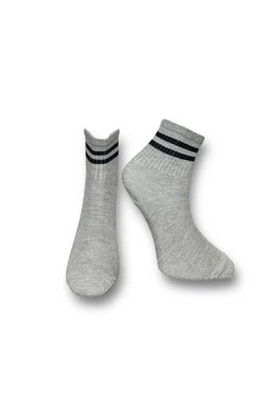 Me-vo Tekli Gri Renkli Bay/Bayan Unisex Esnek Nem Alabilen Pamuklu Çizgili Soket Çorap ürün görseli 1