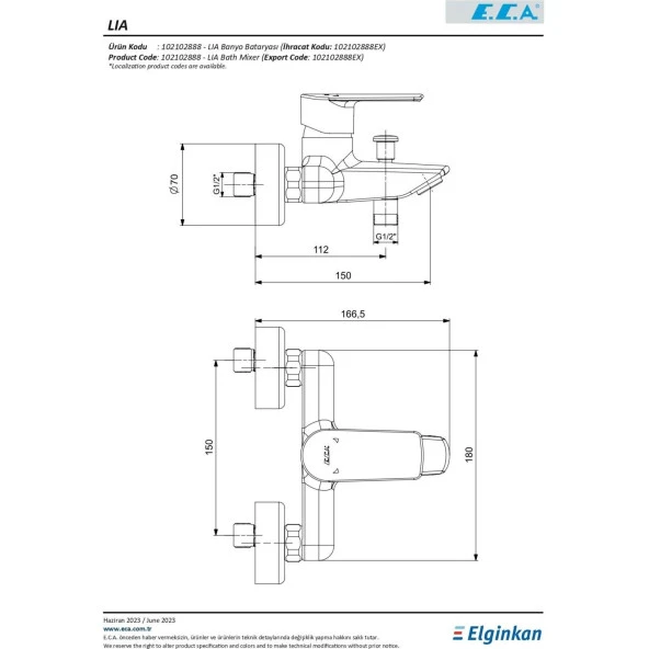 E.C.A Lia Banyo Duş Bataryası 102102888 - Resim 2