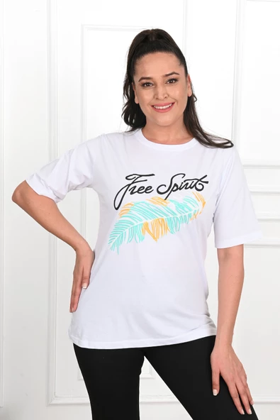 Kadın Büyük Beden Free Spirit Baskılı T-Shirt 1576-23 ürün görseli 1