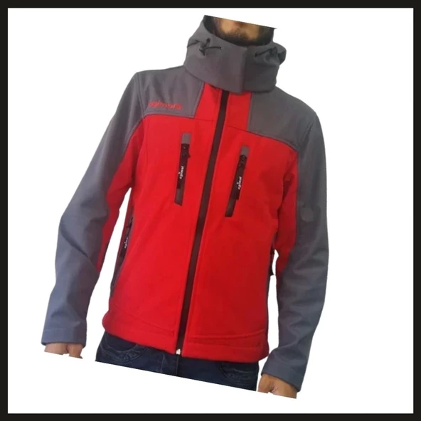 Uyguna-Yakala Lemigo Softshell Kırmızı-gri Kapşonlu Mont ürün görseli 1