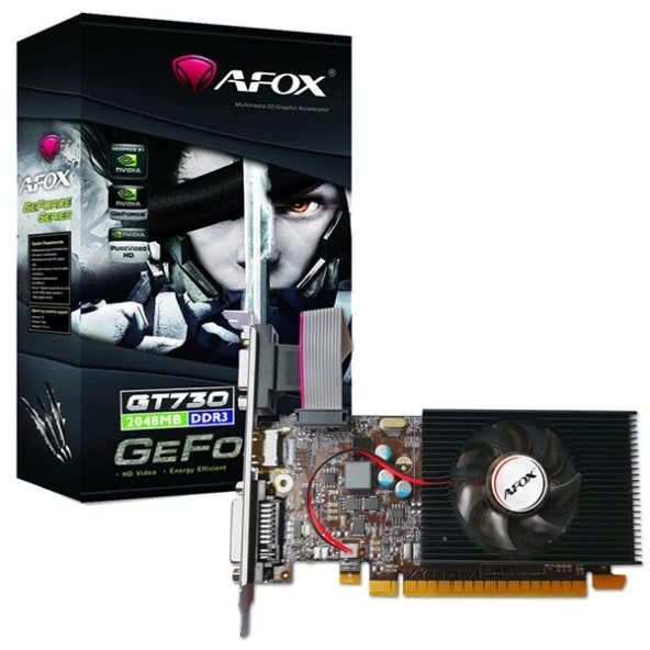 AFOX GT730 2GB AF730-2048D3L6 DDR3 128bit HDMI DVI PCIe 16X v2.0 ürün görseli 1