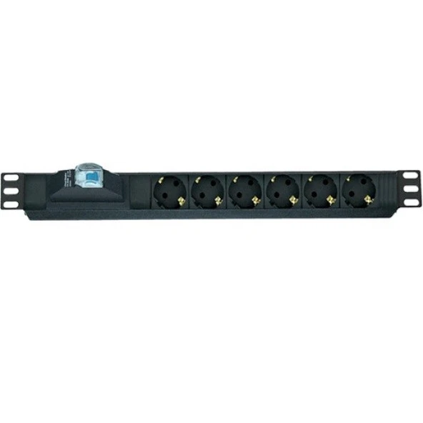 AGER 19" 1U 6lı Sigortalı Priz Modülü Metal Gövdeli AA-PRZ01U19-6S-AL ürün görseli 1