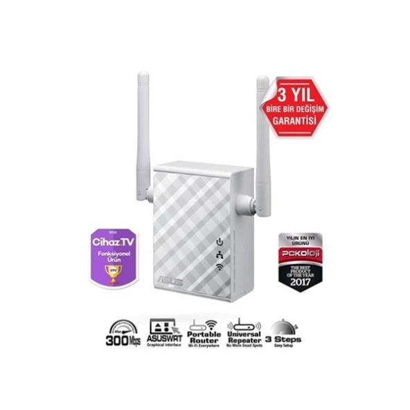 ASUS RP-N12 300mbps N300 2.4GHZ Mesafe Genişletici EV Ofis Tipi 2x 2dbi sabit anten ürün görseli 1