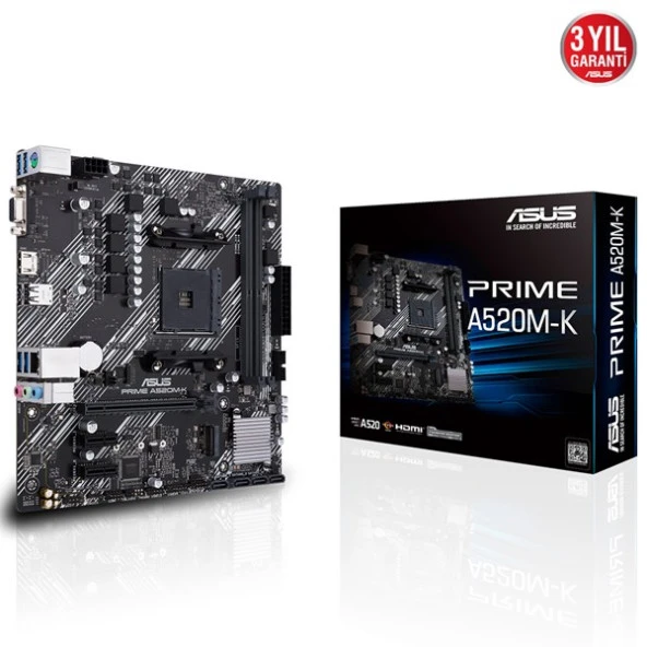 ASUS PRIME A520M-K DDR4 M2 PCIe NVME HDMI PCIe 16X v3.0 AM4 mATX ürün görseli 1