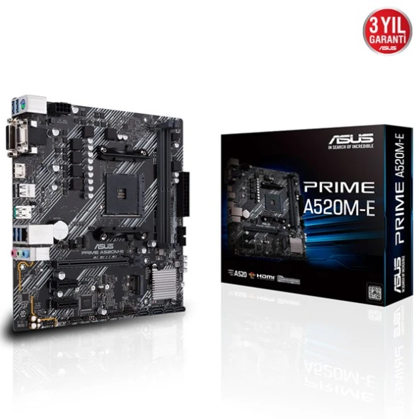 ASUS PRIME A520M-E DDR4 M2 PCIe NVME HDMI DVI PCIe 16X v4.0 AM4 mATX ürün görseli 1