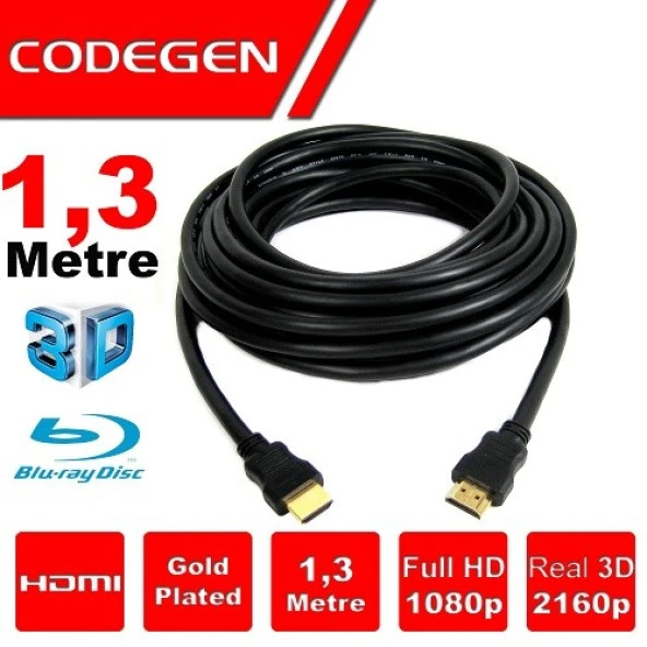 CODEGEN CPS13 1.3metre HDMI Görüntü Kablosu 3D Gold 1.4v 2K ürün görseli 1