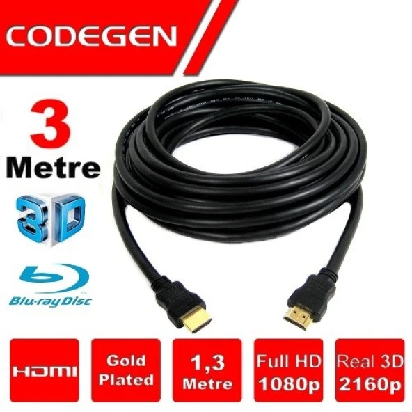 CODEGEN CPS30 3metre HDMI Görüntü Kablosu 3D Gold 1.4v 2K ürün görseli 1