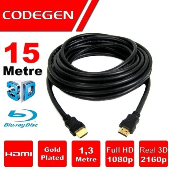 CODEGEN CPS150 15metre HDMI Görüntü Kablosu 3D Gold 1.4v 2K ürün görseli 1