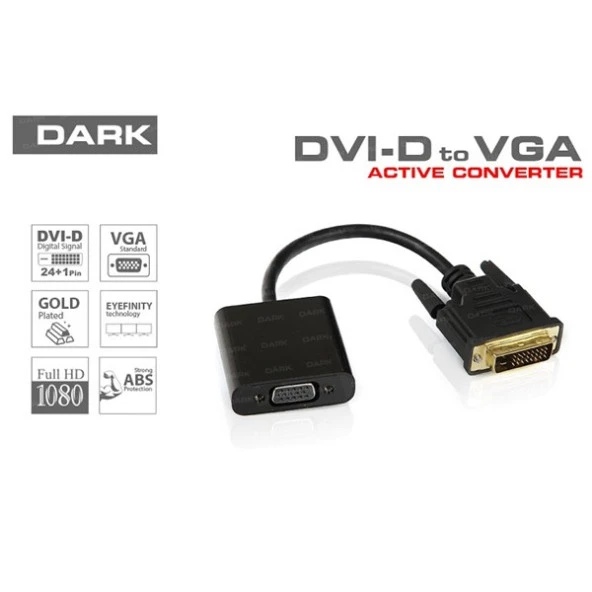 DARK DK-HD-ADVIDXVGA DVI-I (E)-VGA (D) Görüntü Adaptörü Siyah ürün görseli 1