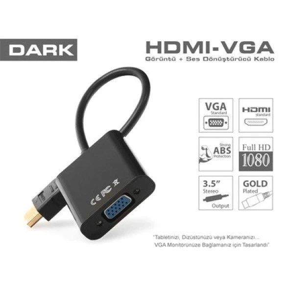 DARK DK-HD-AHDMIXVGA4 0.15metre HDMI-VGA (D) Görüntü Adaptörü Siyah 1080p ürün görseli 1