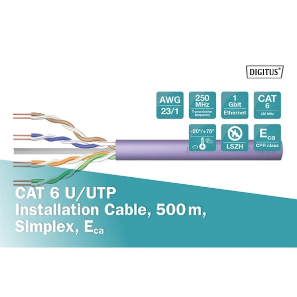 DIGITUS CAT6 Utp 23AWG Gri 500m Makara Saf Bakır Kablo 0.50mm DK-1613-VH-5-GR ürün görseli 1