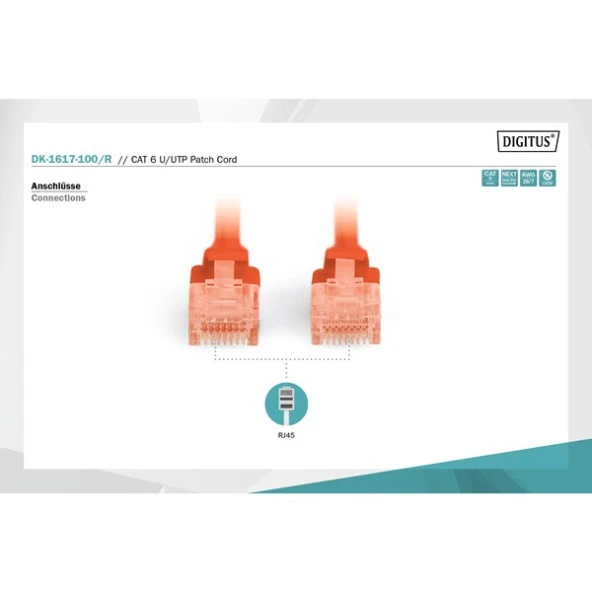 DIGITUS 10m CAT6 Utp DK-1617-100/R Kırmızı Patch Kablo ürün görseli 1