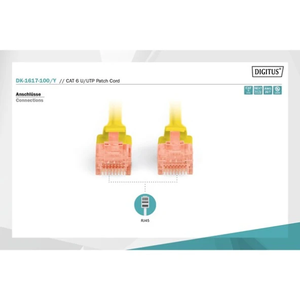 DIGITUS 10m CAT6 Utp DK-1617-100/Y Sarı Patch Kablo ürün görseli 1