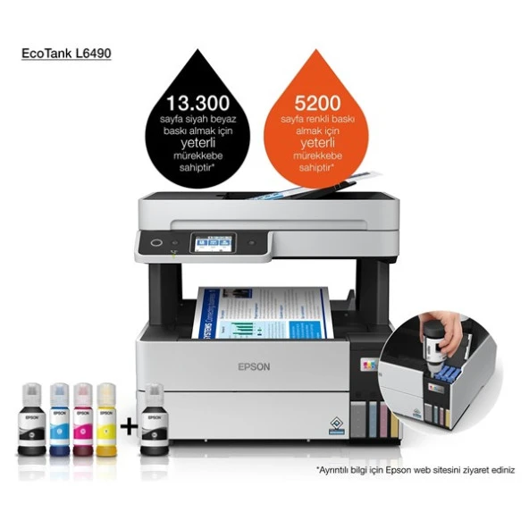 EPSON A4 Renkli L6490 Çok Fonksiyonlu Tanklı Yazıcı Fax USB 2.0,Ethernet,Kablosuz ürün görseli 1