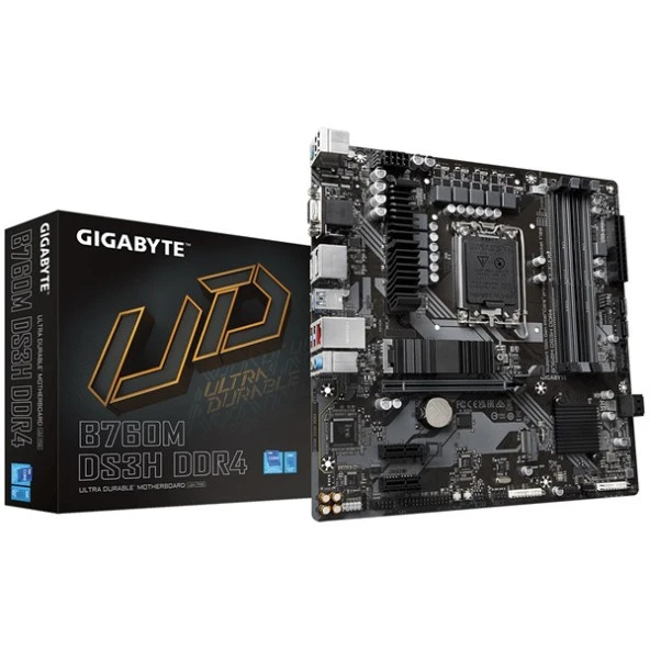 GIGABYTE B760M DS3H DDR4 HDMI TYPE-C DP PCIe 16X v4.0 1700p mATX ürün görseli 1