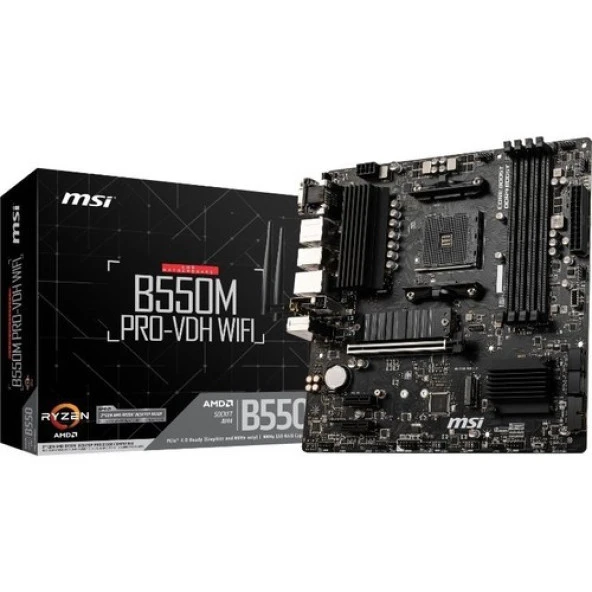 MSI B550M PRO-VDH WIFI DDR4 M2 PCIe NVME HDMI DP PCIe 16X v4.0 AM4 mATX ürün görseli 1