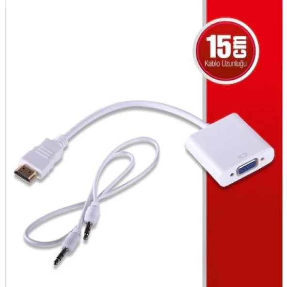 QPORT Q-HD-VGJ 0.15metre HDMI-VGA (D) Görüntü Adaptörü Beyaz Sesli 1080p ürün görseli 1