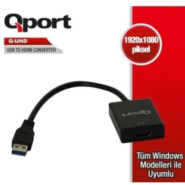 QPORT Q-UHD 0.15metre USB-HDMI Çevirici Adaptör Siyah ürün görseli 1