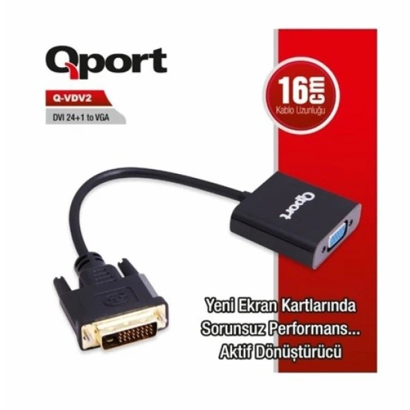 QPORT Q-VDV2 0.15metre DVI (24+1)-VGA Görüntü Adaptörü Siyah ürün görseli 1