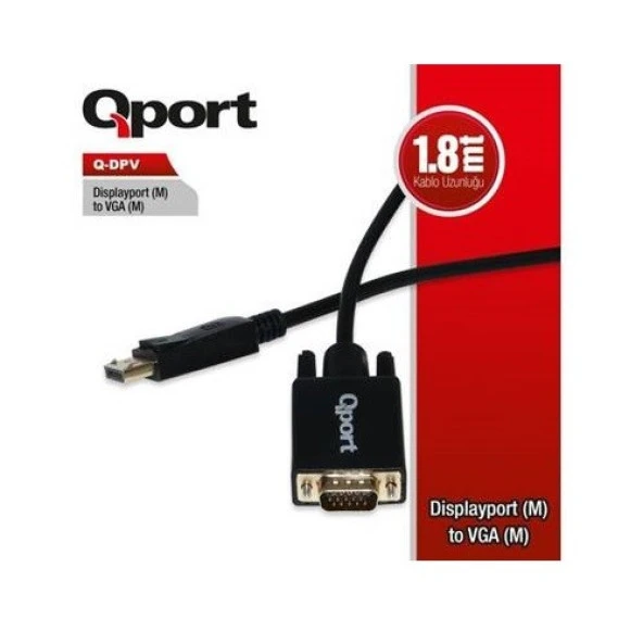 QPORT Q-DPV 1.8metre DP-VGA (E) Görüntü Kablosu ürün görseli 1