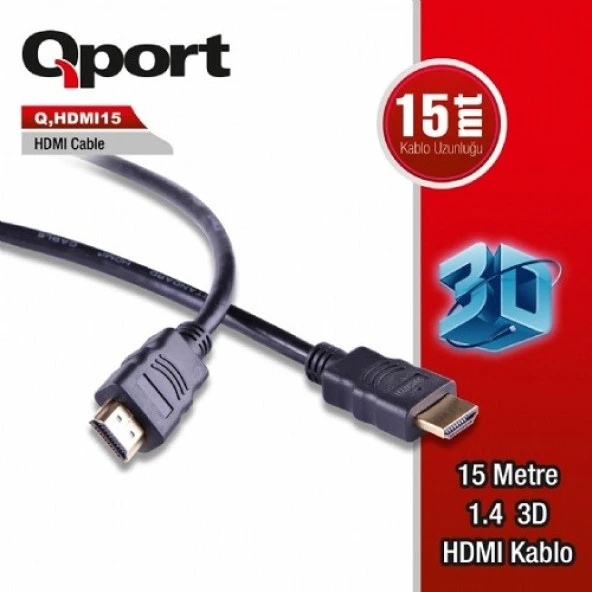 QPORT Q-HDMI15 15metre HDMI Görüntü Kablosu 3D Gold 1.4v ürün görseli 1