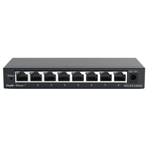 RUIJIE 8port REYEE RG-ES108GD GIGABIT Yönetilemez Switch Masaüstü Çelik Kasa ürün görseli 1