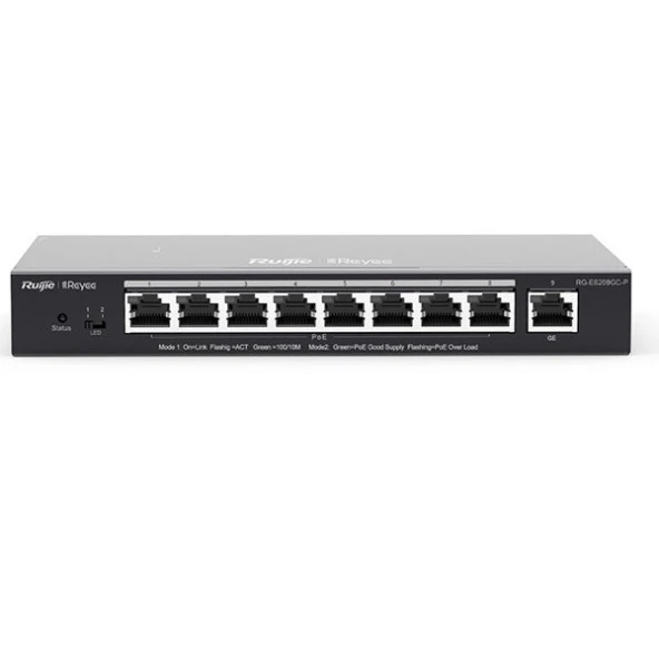 RUIJIE 8port 120w FULL PoE REYEE RG-ES209GC-P GIGABIT Yönetilebilir Switch Masaüstü ürün görseli 1