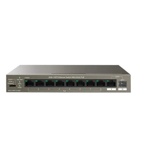 TENDA 8port 102w FULL PoE TEG1110PF-8-102W GIGABIT 1X SFP Yönetilemez Switch ürün görseli 1