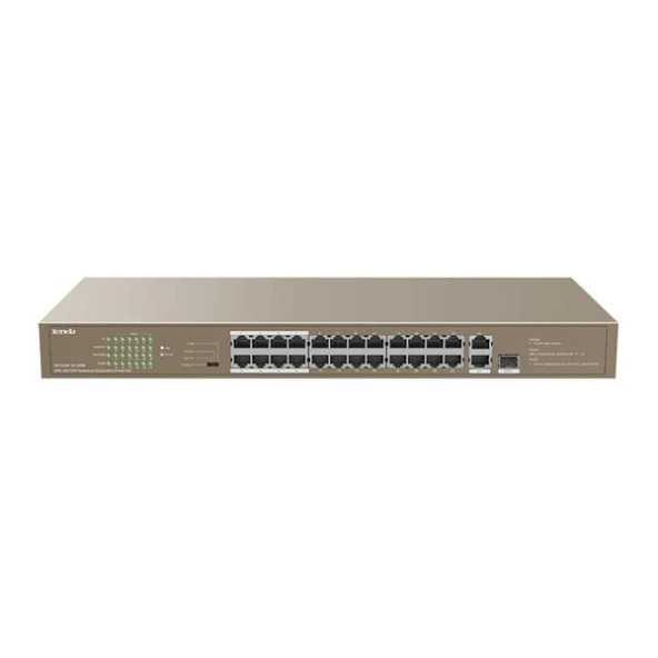 TENDA 24port 250w FULL PoE TEF1126P-24-250W 10/100/ 2x1000 1X SFP Yönetilemez Switch RackMount ürün görseli 1