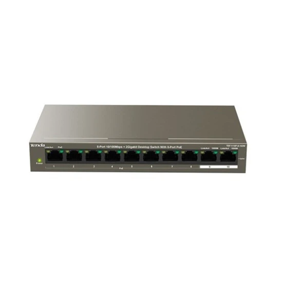 TENDA 10port 102w FULL PoE TEF1110P-8-102W 10/100/ 2x1000 Yönetilemez Switch Masaüstü ürün görseli 1