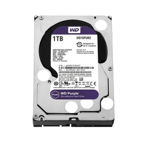 WD 3.5" 1TB PURPLE WD10PURZ 5400 RPM 64MB SATA-3 Güvenlik Diski ürün görseli 1