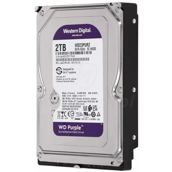 WD 3.5" 2TB PURPLE WD23PURZ 5400 RPM 64MB SATA-3 Güvenlik Diski ürün görseli 1