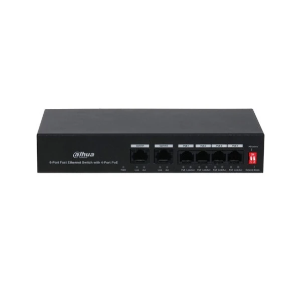 DAHUA 6port 36w 4port PoE PFS3006-4ET-36 10/100 2X-UPLINK Yönetilemez Switch ürün görseli 1