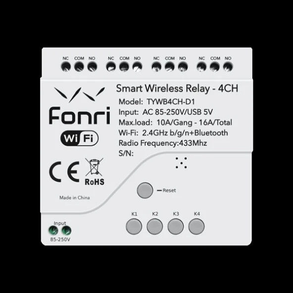 Fonri Wf3-Tm4-0201-01 Wıfı Kablosuz Akıllı Kablosuz Röle - 4 Kanal ürün görseli 1