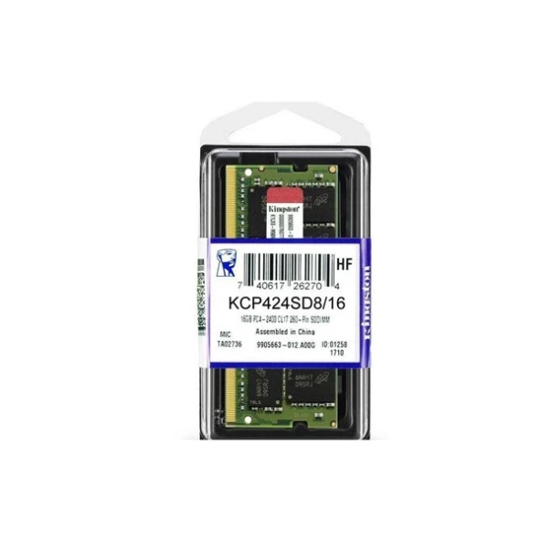 KINGSTON 16GB DDR4 2400MHZ CL17 NOTEBOOK RAM VALUE KCP424SD8/16 ürün görseli 1