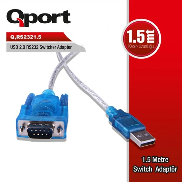 QPORT Q-RS232 1.5metre USB 2.0-RS232 Çevirici ürün görseli 1