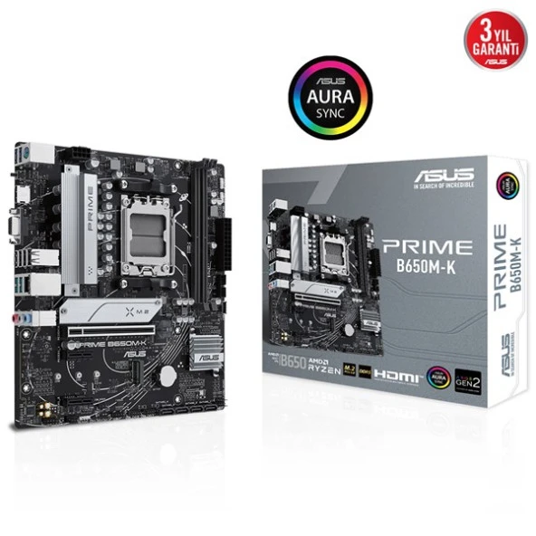 ASUS PRIME B650M-K DDR5 HDMI DP PCIe 16X v4.0 AM5 mATX ürün görseli 1